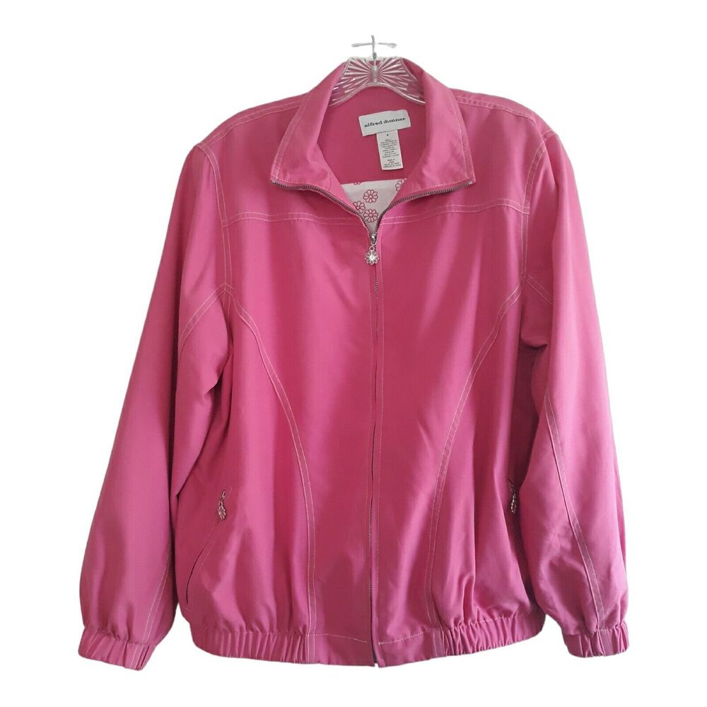 Alfred Dunner Jacket Fuchsia Pink Small Zip Daisy Charms Floral  Print Lining